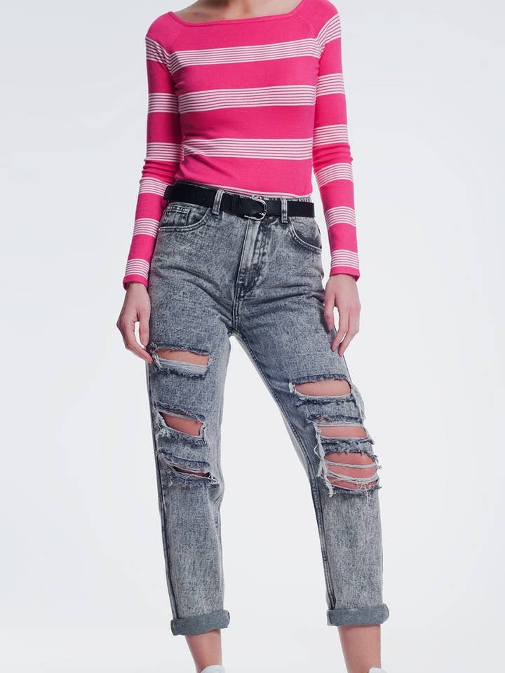 zerrissene gerade Jeans in Grau für den Großhandel von Q2—All Orders:Free Duties for the US,UK,and Canada