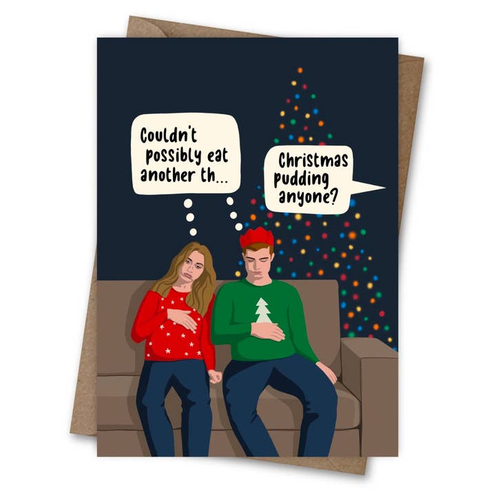 Too Full Christmas Card A6 for wholesale by Sassy Sarah