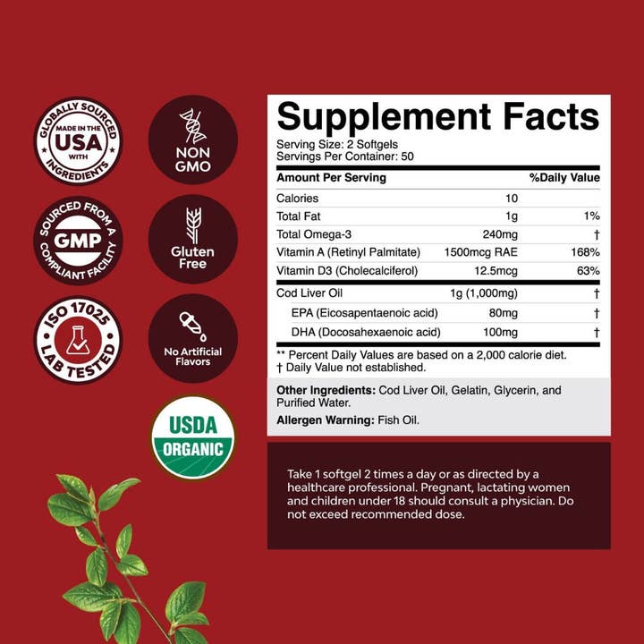 Nature's Craft - Wholesale Oral Supplement/Vitamin - Cod Liver Oil Softgels – Heart, Joint & Immune Support 100ct2