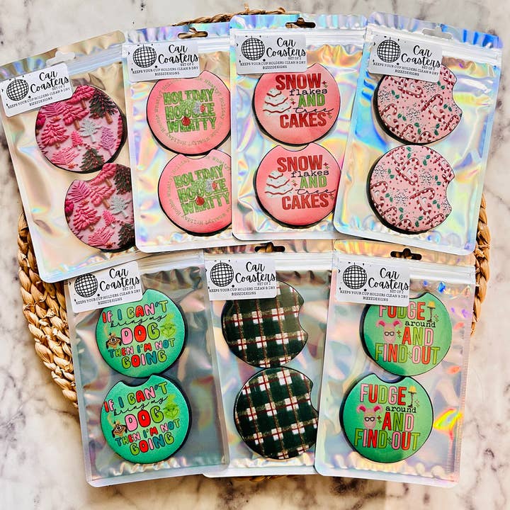 Bizzz Designs - Wholesale Car Coaster - Women's - Christmas Car Coasters | 7 Sets of Car Coasters2