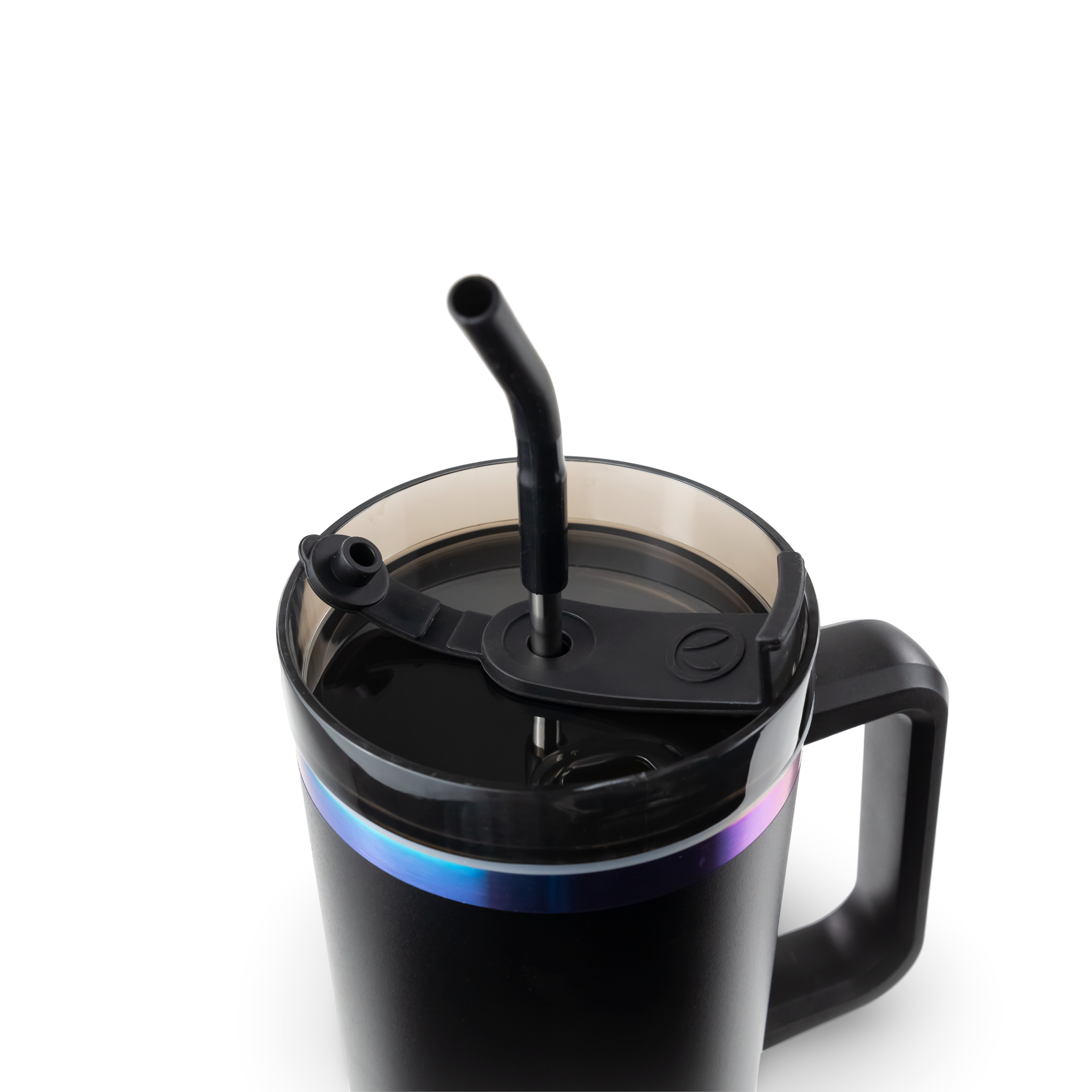 Rainbow Plated BLACK 40oz POWDER COATED TRAVELER TUMBLER for wholesale on Faire7