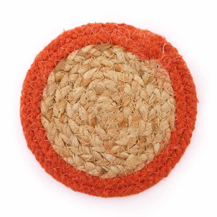 Porta-copos - Juta e Algodão 10cm (conjunto de 4) - Fronteira Laranja por atacado de AW Artisan
