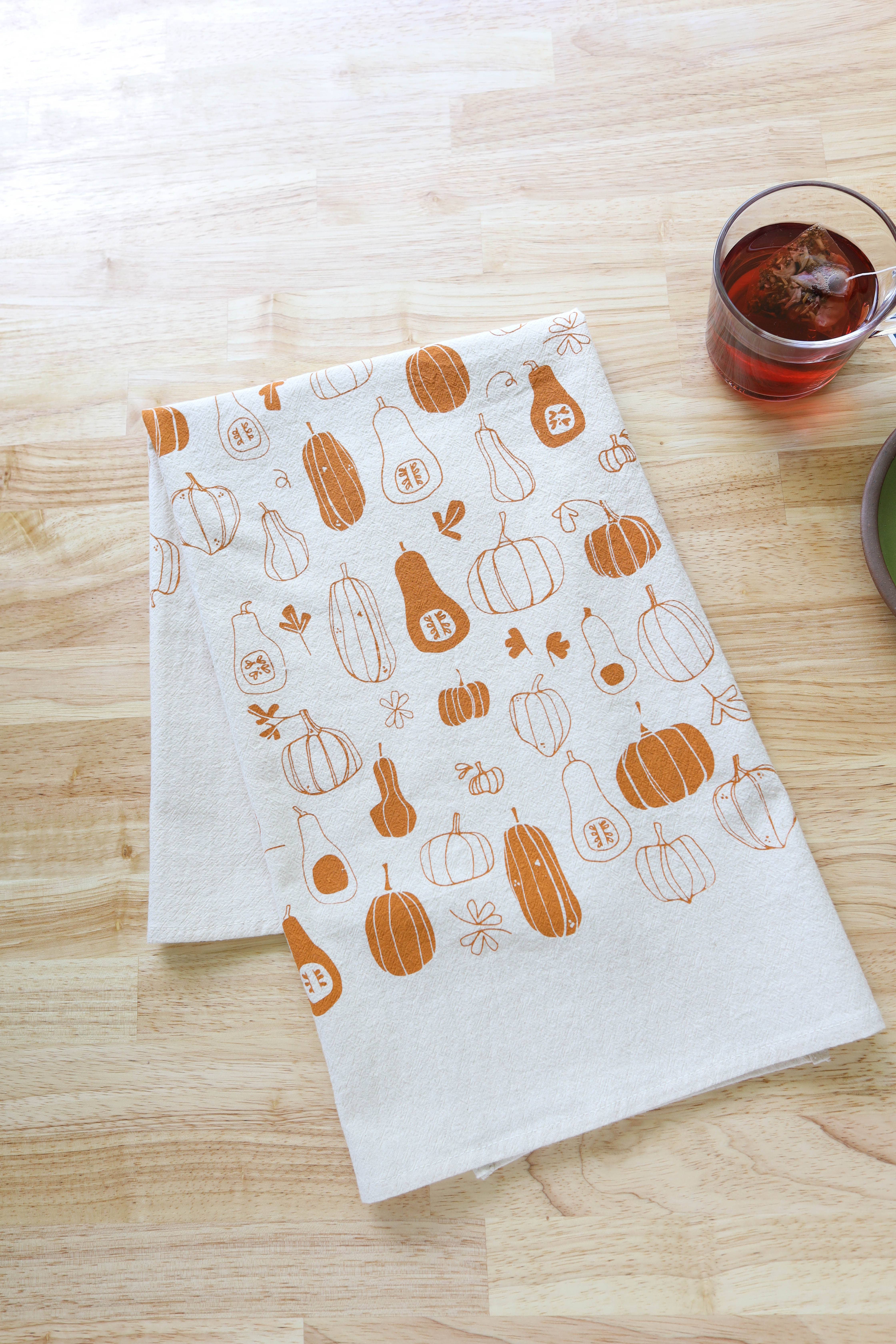 The High Fiber - Vendita all'ingrosso Strofinacci - Canovaccio stampato a mano con zucca e zucca invernale per l'autunno9