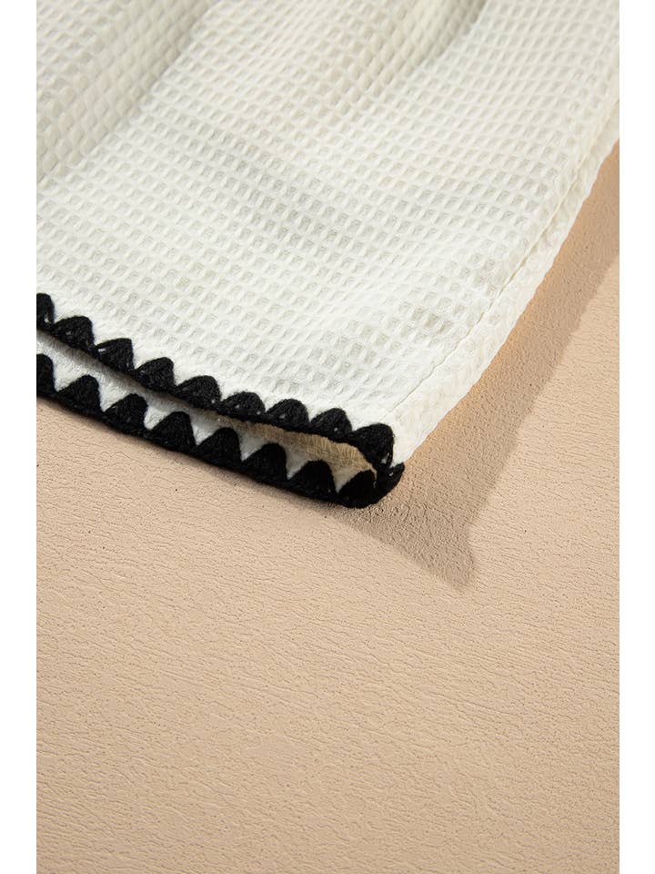 White Waffle Texture Contrast Ricrac Hemline Casual Shorts for wholesale on Faire4