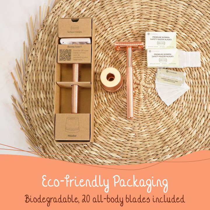 Bamboozy x Cosmeau – wholesale Razor – Safety Razor Butterfly with Stand · 20x Platinum blades12