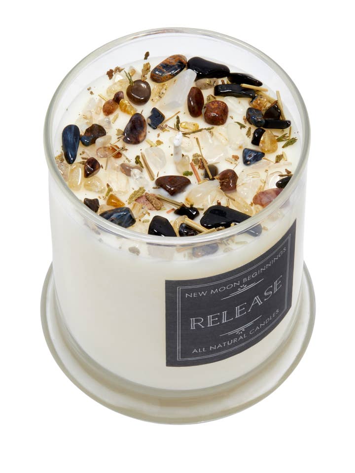 Release Candles - Soy Candles - Herb & Crystal Candles for wholesale by New Moon Beginnings