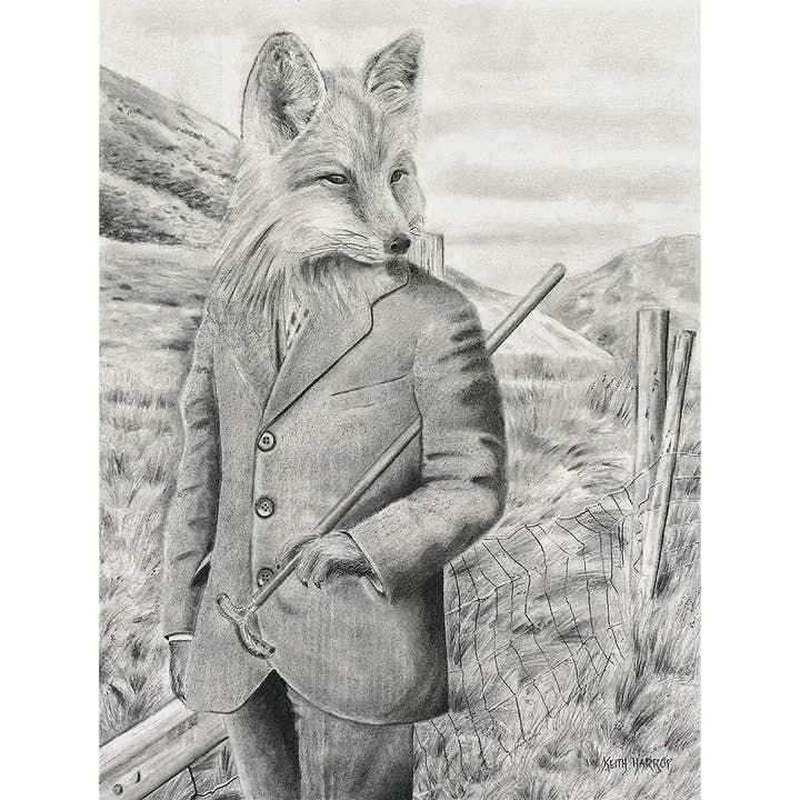 Keith Harrop - Pencil Art - Wholesale Art Print - Print (signed): #44 - Country Fox. Pencil drawing