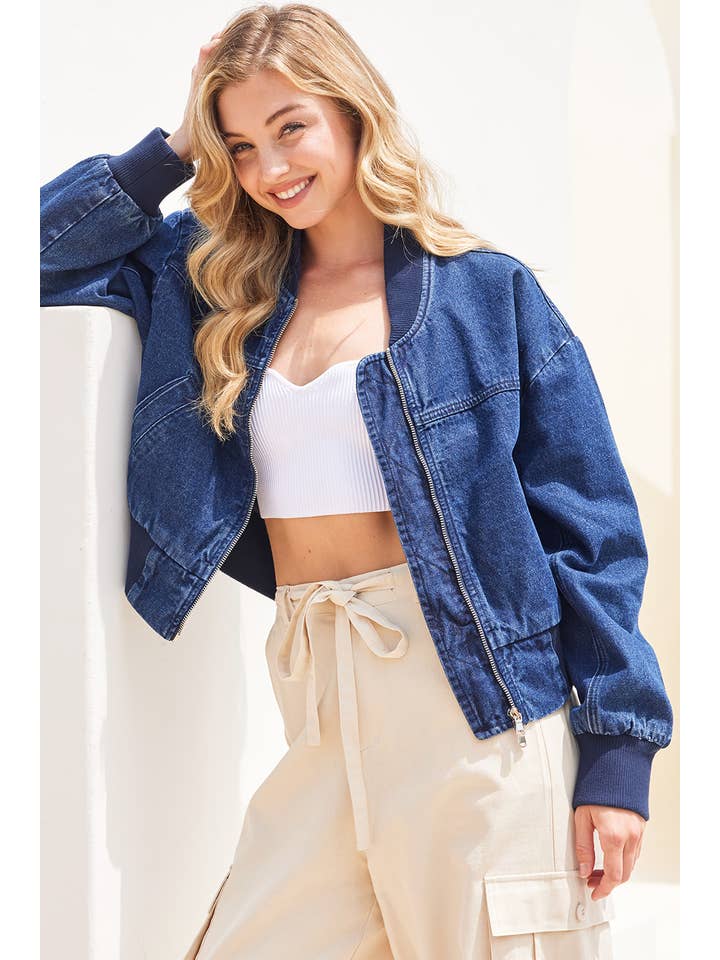 DK WASH DENIM BASEBALL BOMBER JACKET for wholesale on Faire1