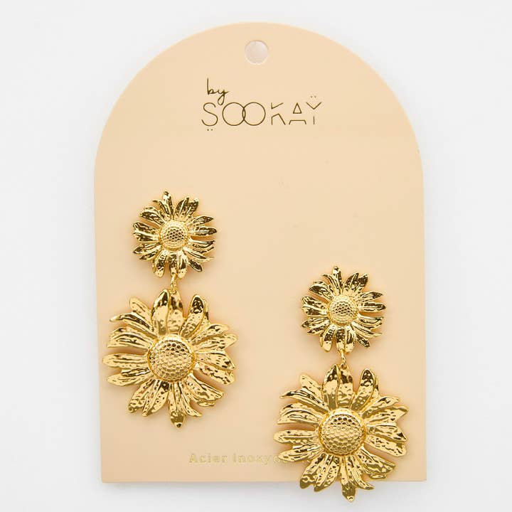 By Sookay - Wholesale Single Earring - ES064 steel flower earrings, double sunflower0