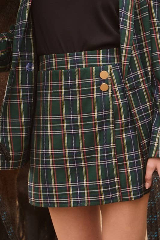 Green Multi Plus Plaid Front Wrap Skorts for wholesale on Faire4