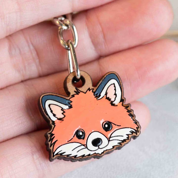 Hand-painted Fox Wooden Keyring -KL10281 for wholesale by Robin Valley