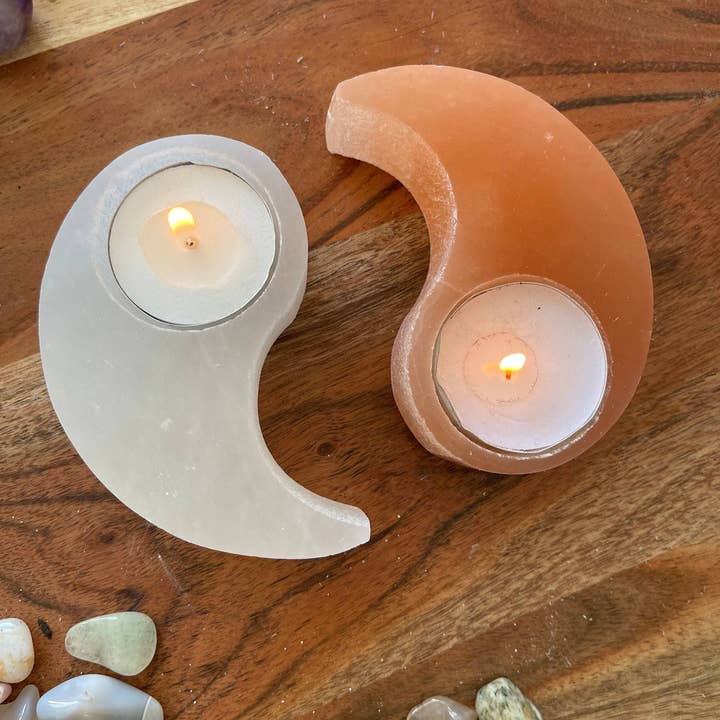 CaNatureLover - Wholesale Candle Holder - Yin Yang Selenite & Himalayan Salt Candle Holder
