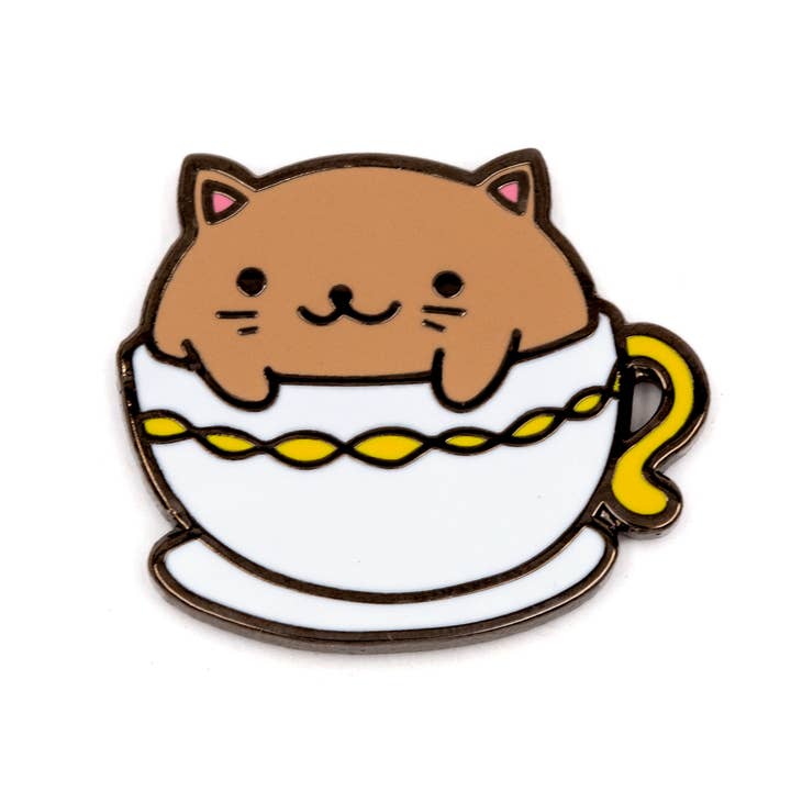 These Are Things - Wholesale Lapel Pin/Button - Cat Tea Cup Enamel Pin