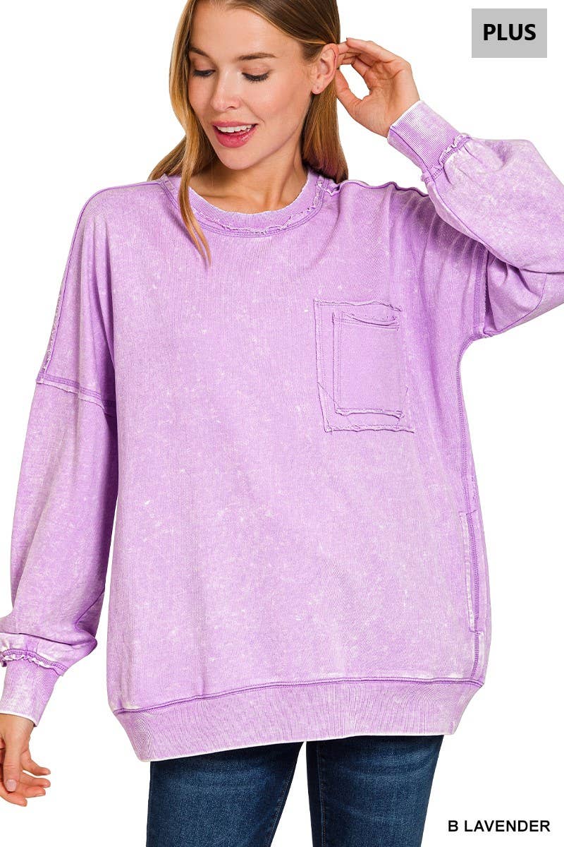 42POPS - Wholesale Sweatshirt - Women's - ', Plus French Terry Acid Wash Raw Edge Front Pocket9