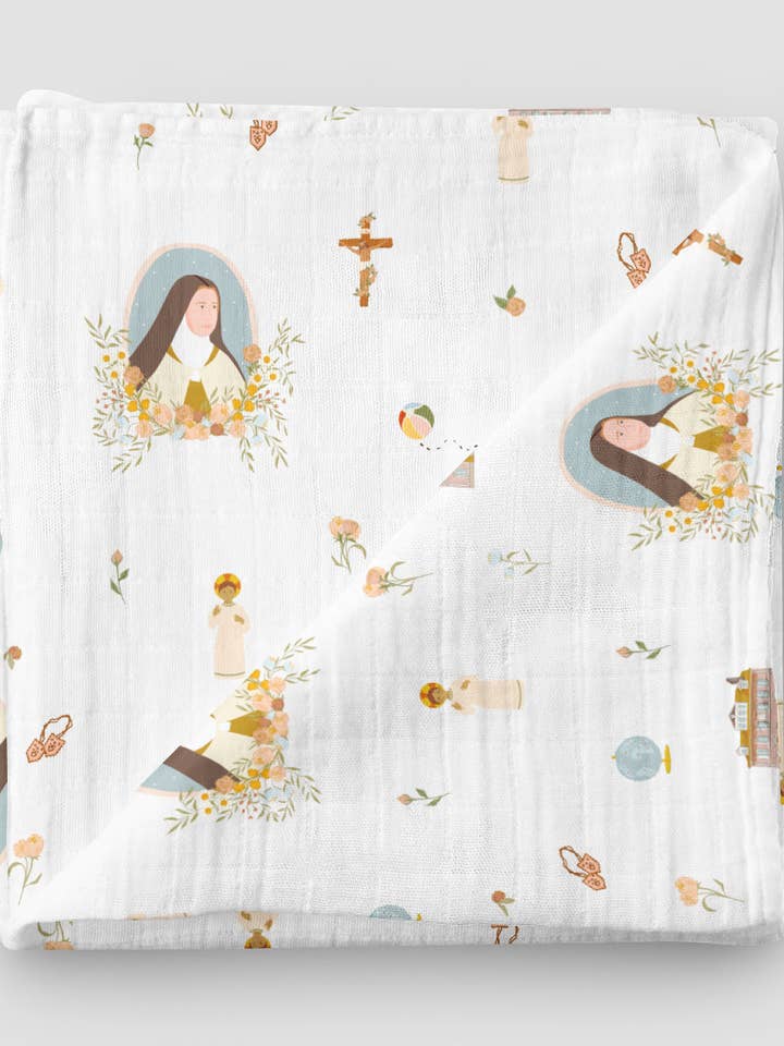 St. Therese af Lisieux Muslin Swaddle babytæppe for engroshandel hos Be A Heart