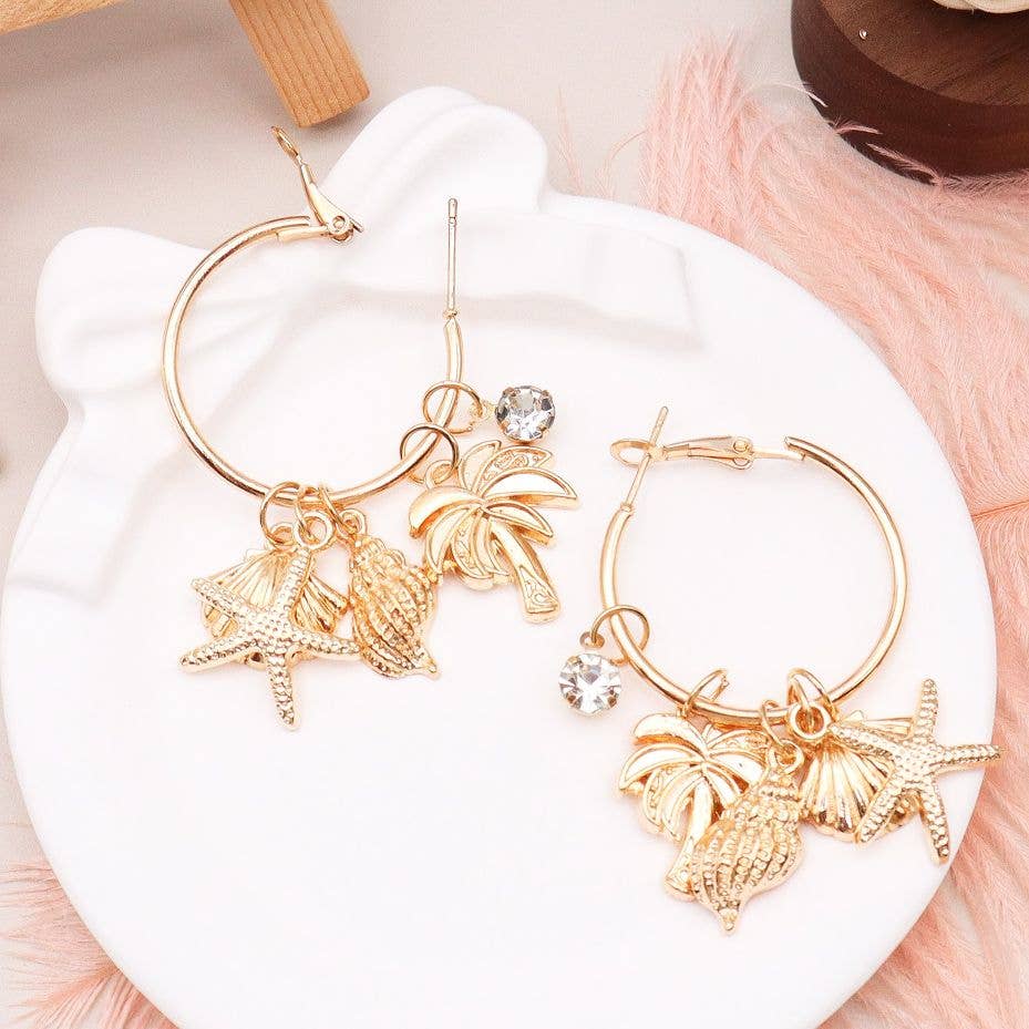 Diacly - Wholesale Hoop Earrings - 12pk Ocean life Theme Charm Hoop earrings0