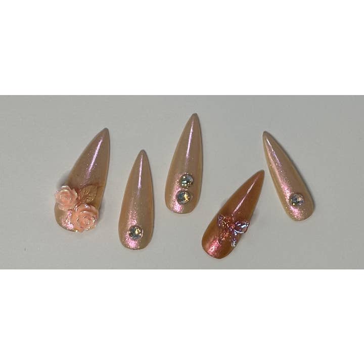 Hand Painted Press on Nails Stiletto Shimmer for wholesale by OVER THE TOP NAILS