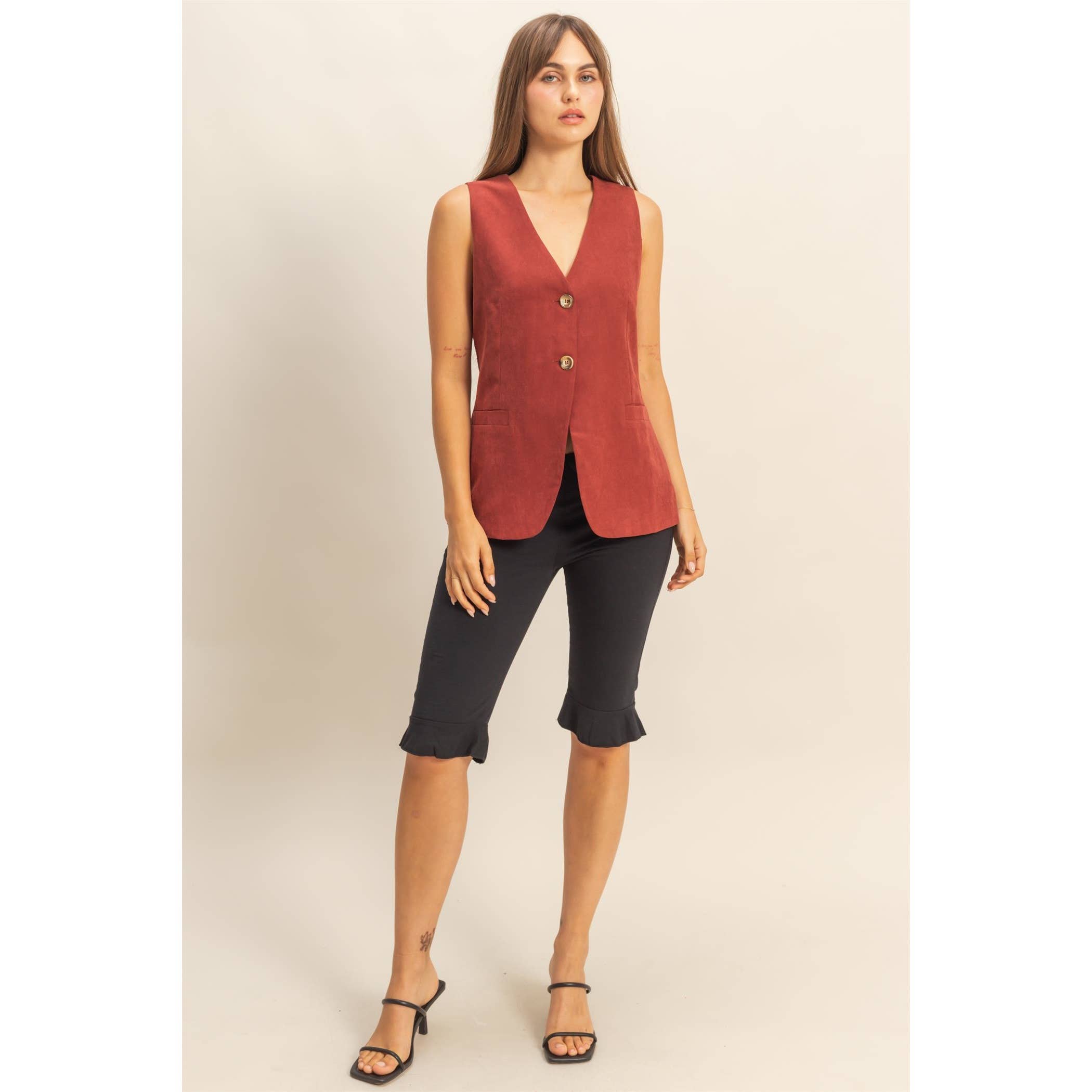 HYFVE - Vente Veste sans manches – femme - Gilet ajusté sans manches à col en V avec boutons4