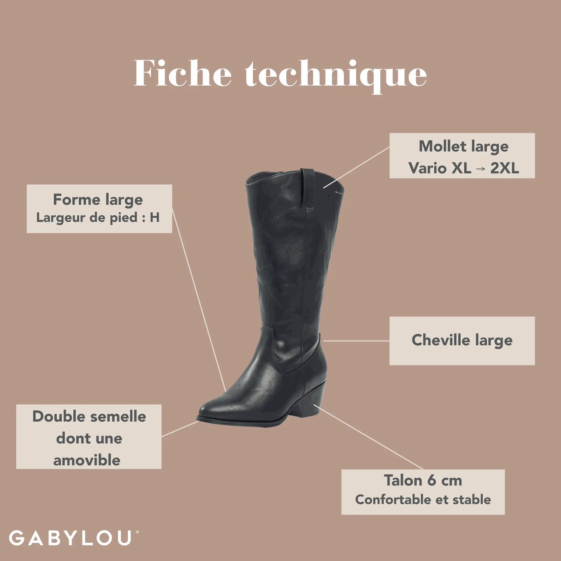 Gabylou - Wholesale Boots - Women's - VARIO Boots 2XL/3XL for wide calves - Irina Model3