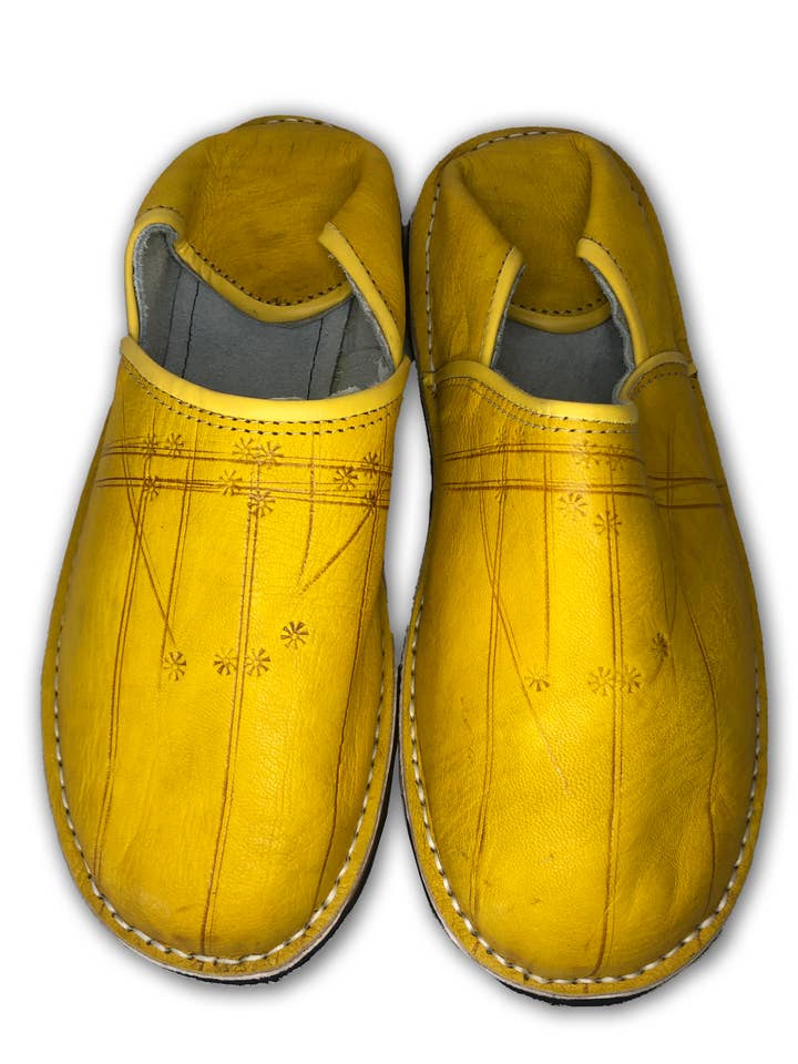 Chinelos de babouche de couro marroquino amarelo masculino por atacado de Marrakech Bazaar