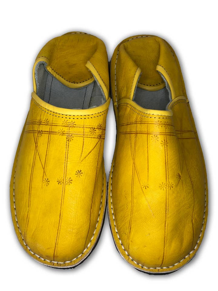Men's Yellow Moroccan Leather Babouche Slippers for wholesale by Marrakech Bazaar