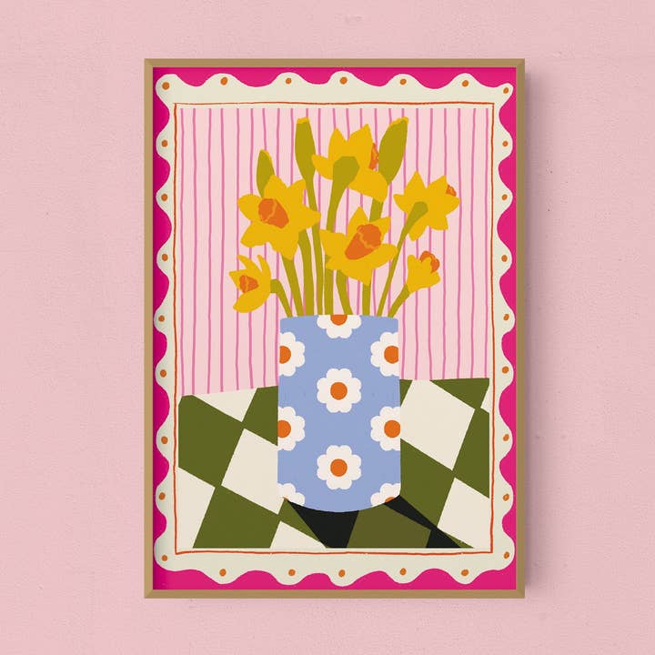 Jonquilles dans un vase à marguerites | Impression artistique pour la vente par Emmy Lupin Studio