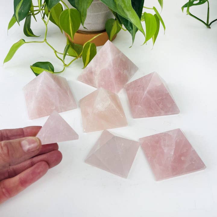 Crystal Rose Quartz Pyramids Spiritual Stone by Weight for wholesale by Rock Paradise