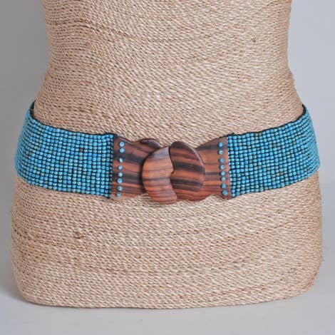 Pink House Imports - Wholesale Belt - Women's - Bali Glass Bead Wood Hook Buckle Belt