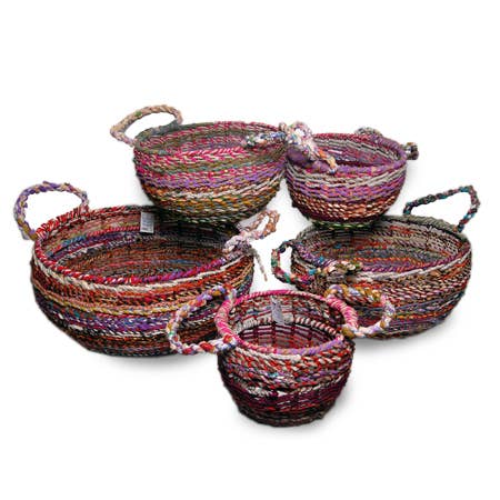India Handicrafts Inc - Wholesale Basket - Jute Handle Baskets - Colorful - Set of 53