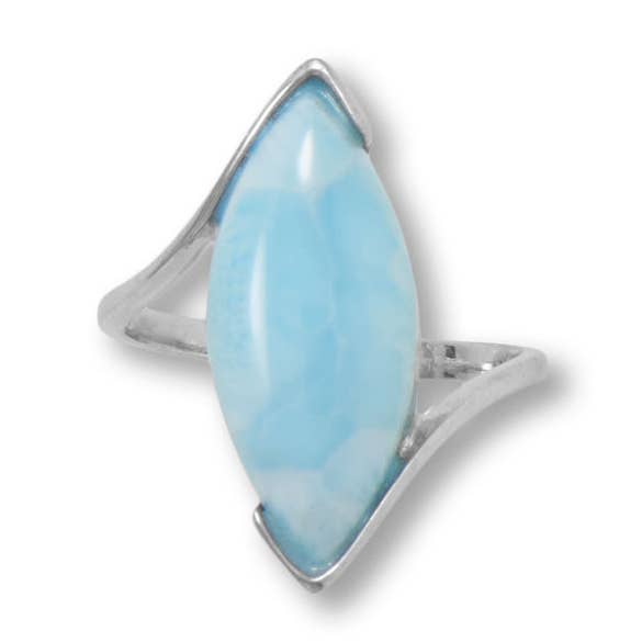 Rhodium Plated Marquise Larimar Ring for wholesale by Silver Stars Collection