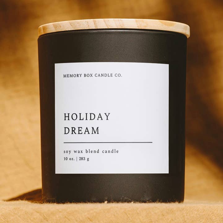Soy Candle - Holiday Dream - 10 oz. Matte Black Glass for wholesale by Memory Box Candle Co.
