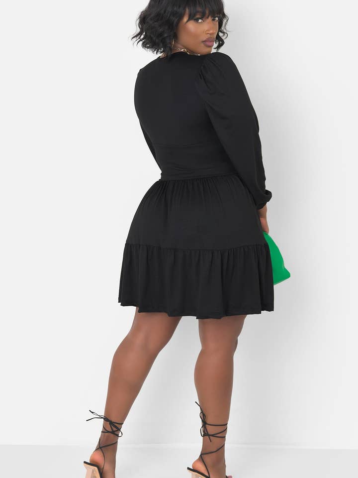 Black Time & Time Again Oversized Sleeve Skater Mini Dress for wholesale on Faire