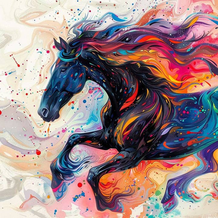 Vif cheval noir au galop pour la vente par Paint with Number