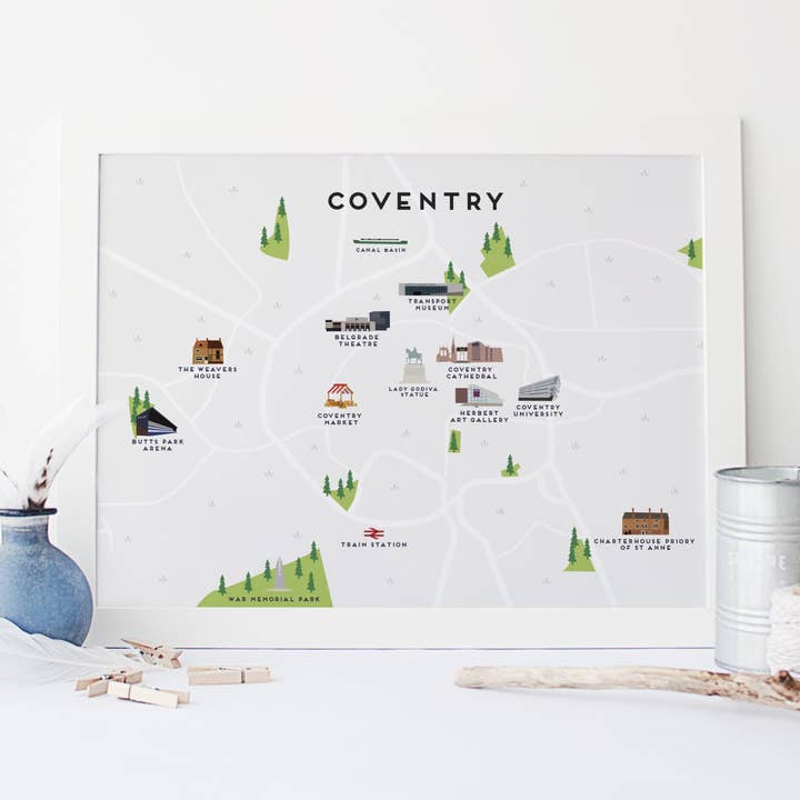 Mappa Coventry per la vendita all'ingrosso da parte di Pepper Pot Studios