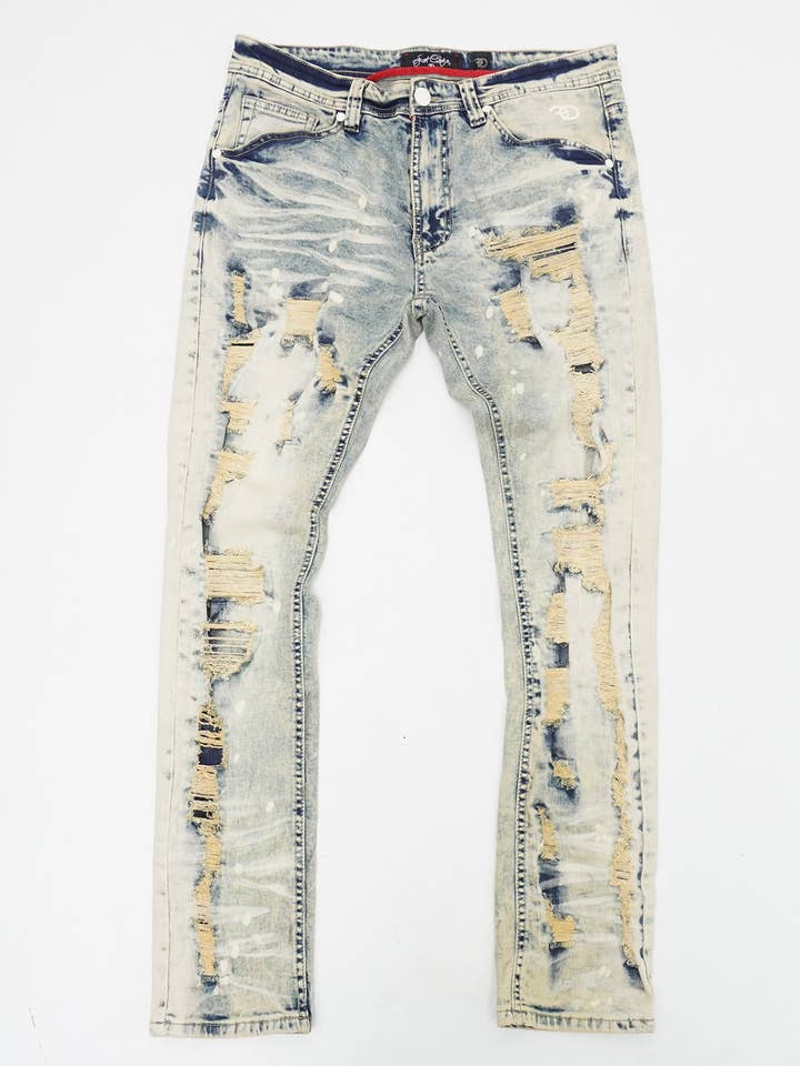 F1722 Benidorm Shredded Jeans - Dirt for wholesale by Frost Originals