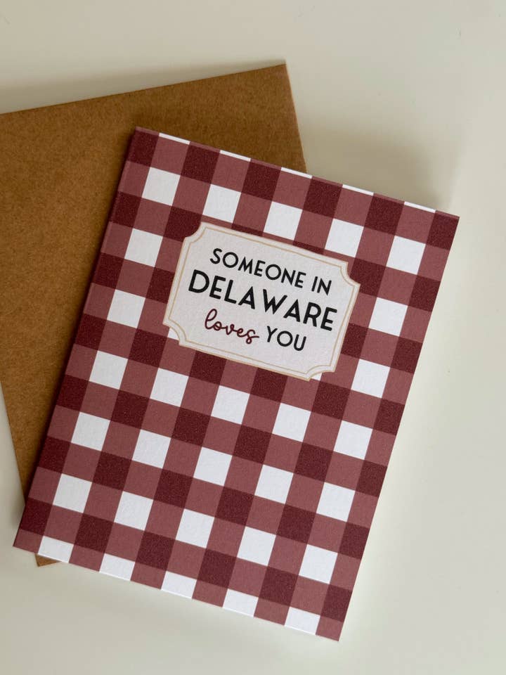 Someone in Delaware LOVES You Card (Gingham) for wholesale by kash co studio