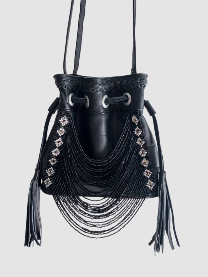 Black Beaded Bucket Bag for wholesale by Shroud