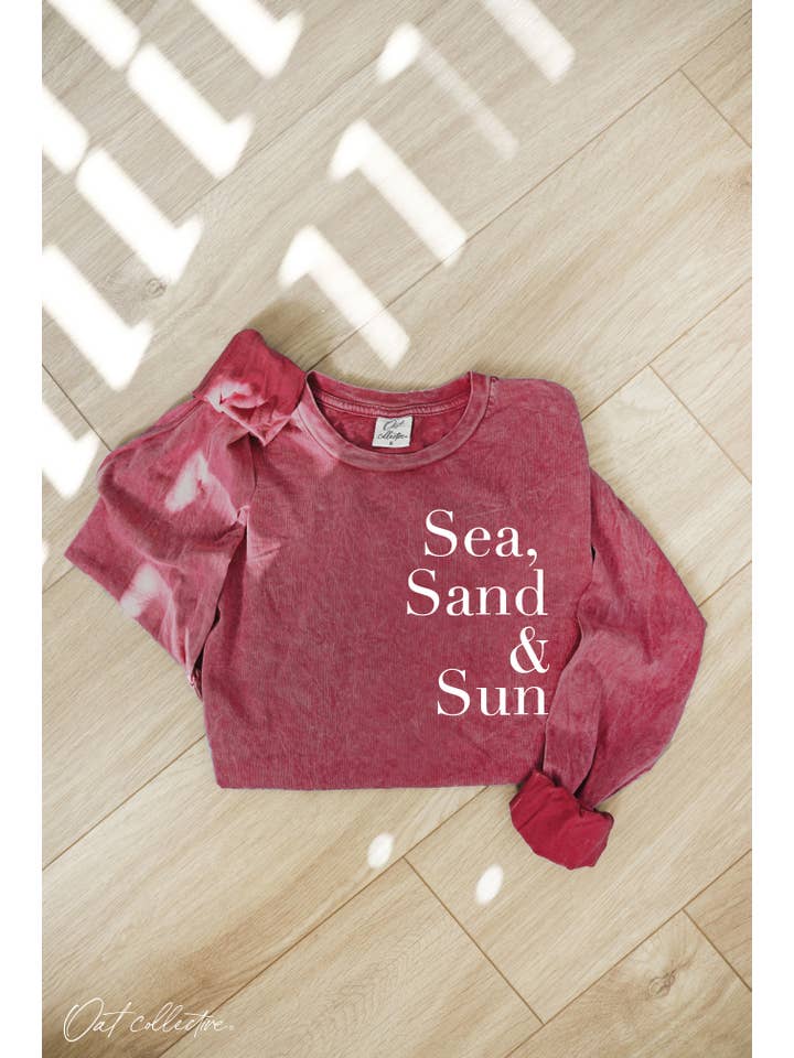 OAT COLLECTIVE - Wholesale Screen Printed T-Shirt - Women's - SEA, SAND AND SUN Mineral Washed Long Sleeve Graphic4