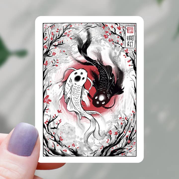 Black and White Koi Sticker - 3" for wholesale by Mimic Gaming Co
