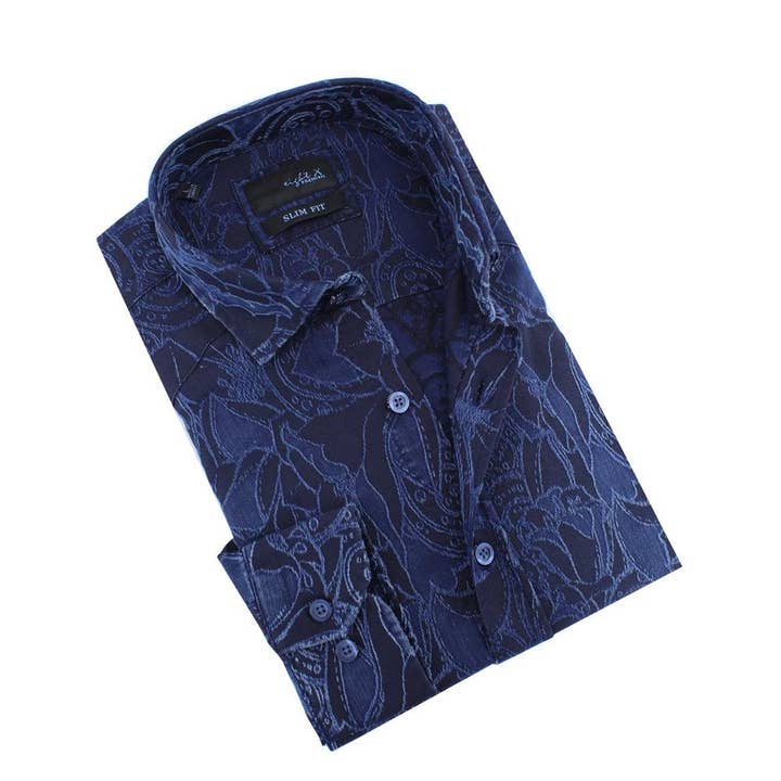 EIGHT X - Wholesale Buttoned-down shirt – Men's - Denim Tapestry Design Stretch Jacquard Shirt0