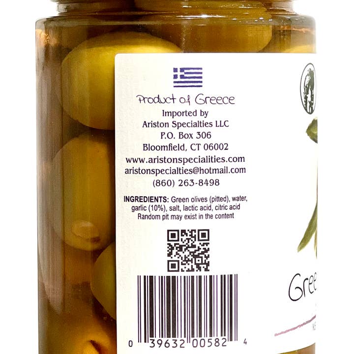 Ariston Specialties - Wholesale Olives - Ariston Green Olives Stuffed Garlic - 13.40oz