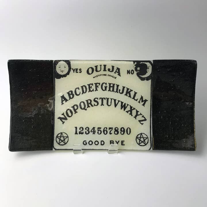 Kiku Handmade | Contemporary Fused Glass Home Goods - Wholesale Platter - Witchy Ouija Board 15" Long Fused Glass Serving Platter2