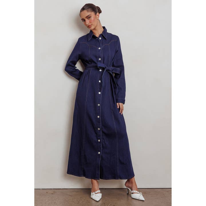 ROBE MAXI EN JEAN À MANCHES LONGUES / CM6387DR01 pour la vente par One and Only Collective