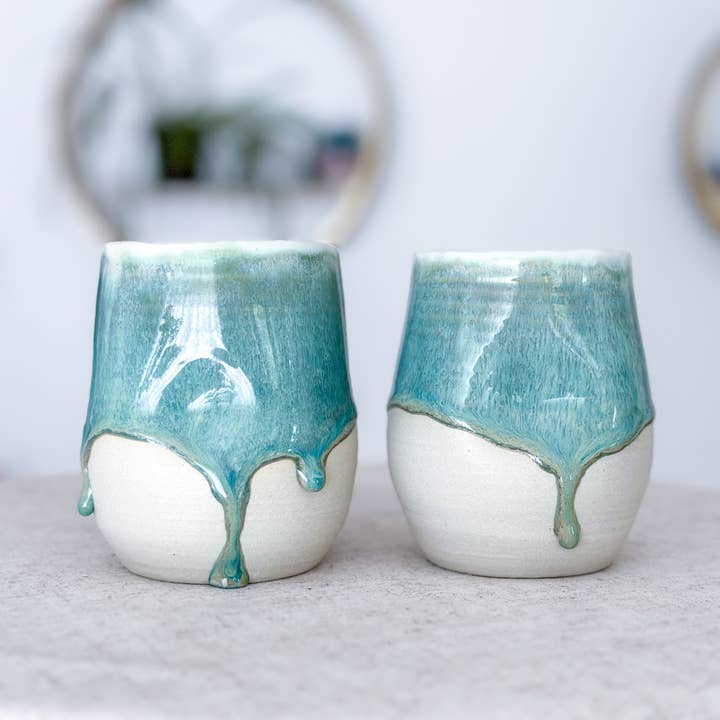 Van Isle Clayworks - Wholesale Coffee/Tea Cup - Turquoise Stoneware Cup - Shoreline Glaze - Pottery Ceramic5