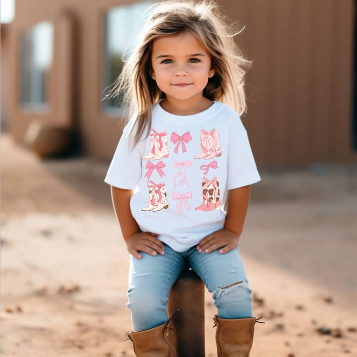 AvaryMaeInspirations - Wholesale Screen-printed t-shirt – Kids - Boots and Bows Western Kids Tee Shirt