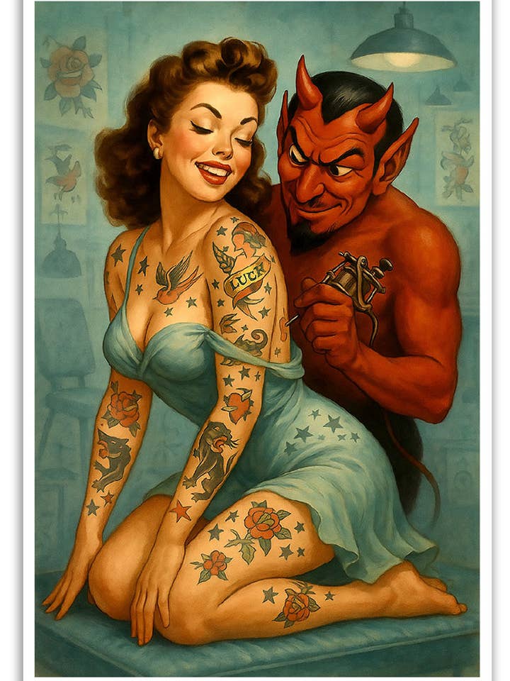 TATTOO DEVIL - Tattoo Art Print 12"x18" Unframed or Framed for wholesale by Black Market Art