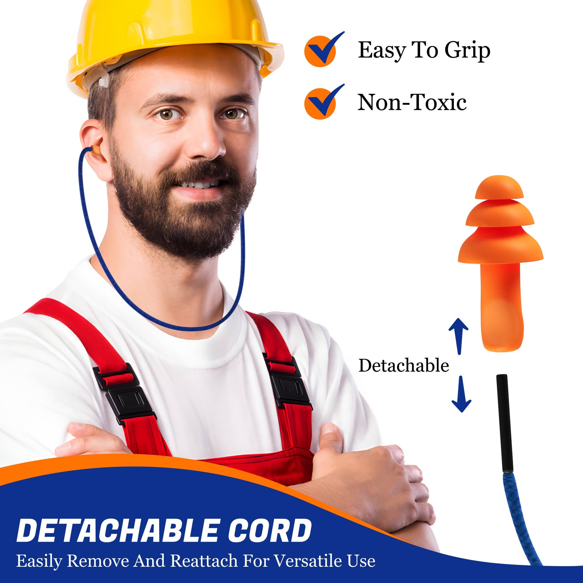 Quality Plugs - Wholesale Earplugs - 10 Pairs of Reusable Earplugs with Cord Individually Wrapped2