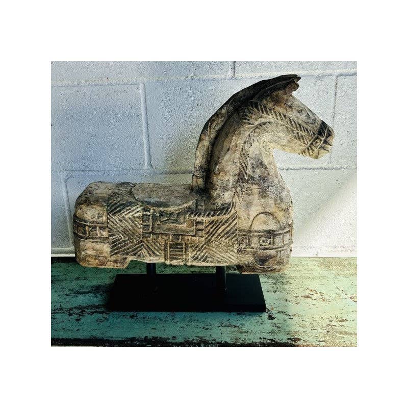 Paloma Black (Casa Natura Design, S.L.) - Wholesale Sculpture - Hand Carved Wooden Horse With Metal Stand0
