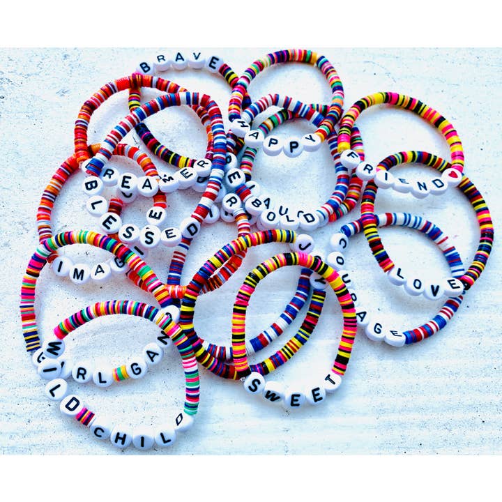 Sadie’s Moon - Wholesale Beaded Bracelet - Kids - Love Beaded Vinyl Rainbow Bracelet3