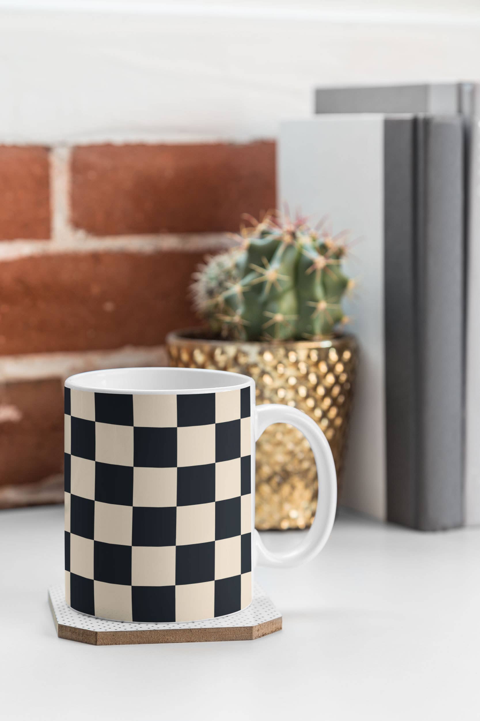 Deny Designs - Wholesale Coffee Mug - Cuss Yeah Designs Black Cream Checker Pattern Coffee Mug2